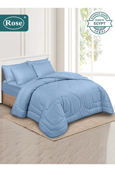 Rose Microfiber Hotel Stripe Comforter Set 6 Pcs, Fits 200x200 cm King Size B...