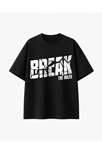 COMVİCHO Break the Rules Printed Black T-Shirt