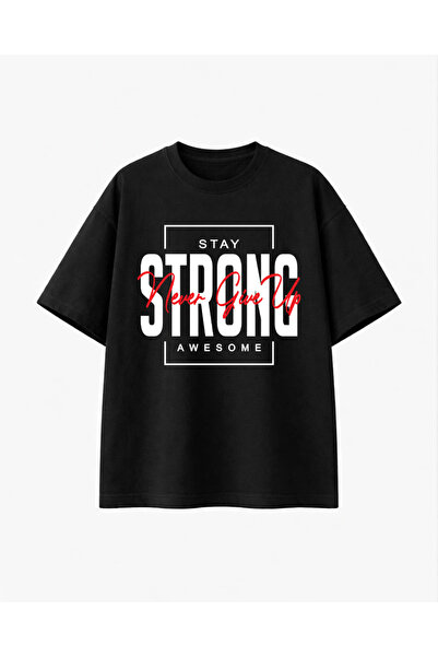 COMVİCHO تي شيرت أسود رائع مطبوع من ستي سترونج أومايز