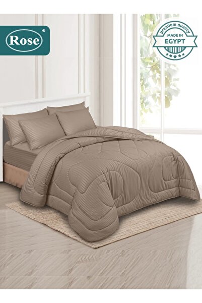 Rose Microfiber Hotel Stripe Comforter Set 6 Pcs, Fits 200x200 cm King Size B...