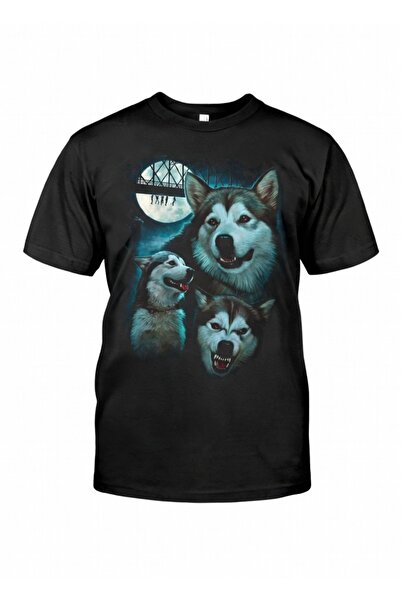 COMVİCHO Husky Siberiano Printed Black T-Shirt