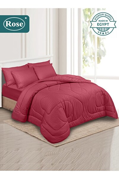 Rose طقم لحاف فندقي مخطط من الألياف الدقيقة، 6 قطع، يناسب سرير مقاس كينغ 200×...