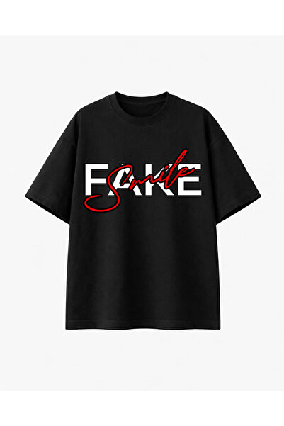 COMVİCHO تي شيرت أسود من Fake Smile مطبوع