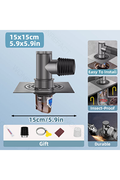 Choice 15x15cm-Drain Tee Large Square Bathroom Floor Drain with Hair Catcher ...