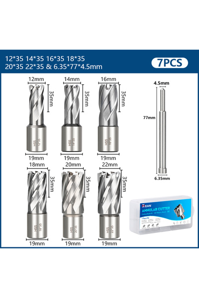 Choice مجموعة قواطع حلقية من الفولاذ عالي السرعة (HSS) من 7 قطع، مقاس 11-22 م...