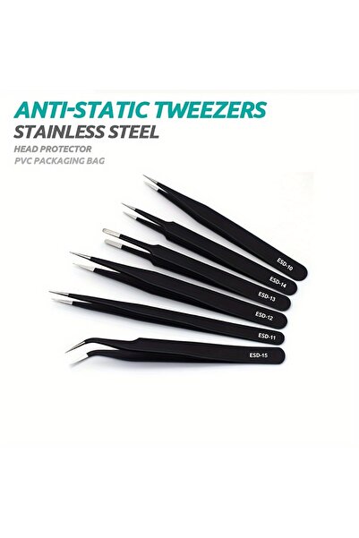 Choice 6PCS Anti-static ESD Stainless Steel Tweezers Maintenance Tool Industr...