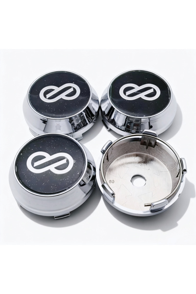 Choice 4 قطع من أغطية عجلات ENKEI عالية، مقاس 60 مم، أسود وفضي، 4 قطع من شعار...