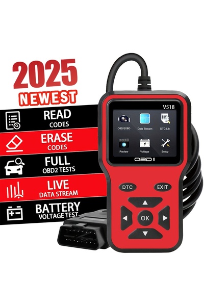Choice1 جهاز فحص OBD2 الأحمر V518 - قارئ فوري للأعطال وفحص الجهد الكهربائي، ت...