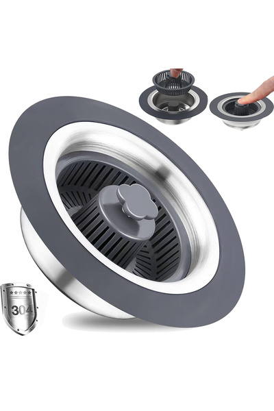 Choice 90 MM Light Grey 3 in 1 Kitchen Sink Drain Strainer and Stopper Combo,...