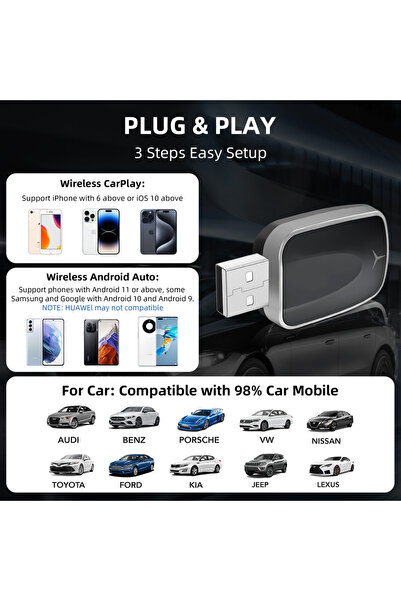 Choice محول 2 في 1، محول ذكي صغير 2 في 1، محول لاسلكي لـ CarPlay و Android Au...