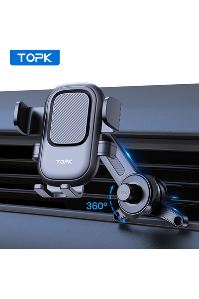 Choice حامل هاتف للسيارة من TOPK أسود اللون، يدعم 3 نقاط بزاوية 360 درجة، بتص...