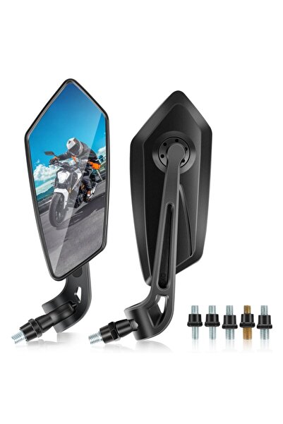 Choice مرايا جانبية سوداء قابلة للتعديل لمقود الدراجة النارية، مناسبة للدراجا...