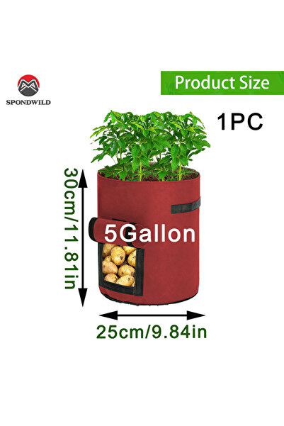 Choice 25X23CM Red 1PC Large Diameter Potato Grow Bag, Non-Woven Fabric Plant...