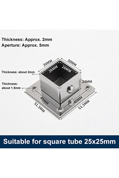 choice2 25 x 25mm Stainless steel Square Tube Connector, Flange base Base, Tu...