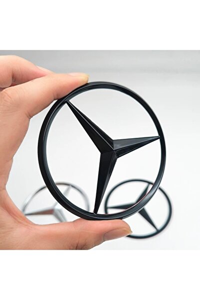 choice2 شعار مرسيدس أسود لامع 90 مم مصنوع من مادة ABS مطلية بالكروم الأسود، ش...