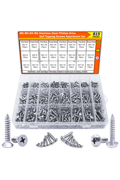 Choice 815Pcs 304 Stainless Steel Phillips Wood Screws Kit, M3 M4 M5 M6 Self ...