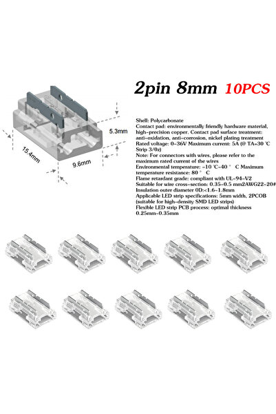 Choice1 10PCS 2pin 8mm 5mm 8mm 10mm 2pin COB LED Strip Connector Tape Lights ...
