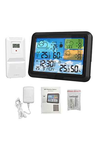 Choice WHITE Wi-Fi Weather Station 5.3inch Indoor/Outdoor Thermometer Sensor ...