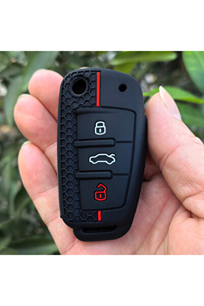 Choice غطاء مفتاح سيارة أحمر من السيليكون بثلاثة أزرار، مناسب لسيارات أودي A4...