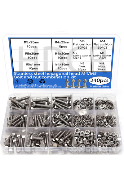 Choice مجموعة براغي وصواميل سداسية الرأس من الفولاذ المقاوم للصدأ، 240 قطعة -...