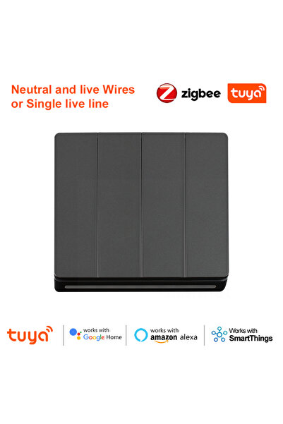 Choice1 مفتاح زر ذكي أسود رباعي المنافذ من تويا بتقنية زيجبي، لا يحتاج إلى مك...