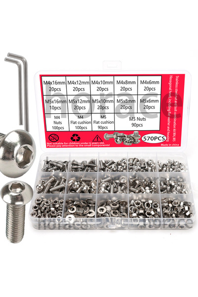 Choice 570pcs 570PCS Stainless Steel Hexagon Nut and Bolt Combo Set - Round C...