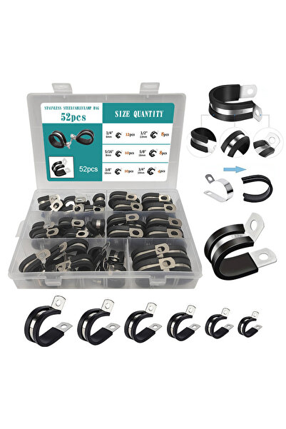 Choice 52pcs 52pcs cable clamp assortment kit, stainless steel rubber pad pip...