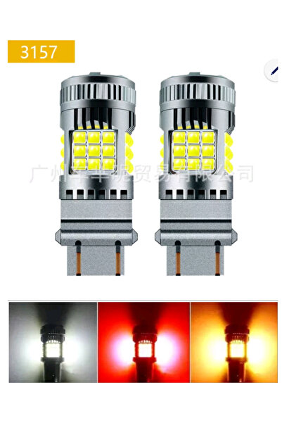 Choice1 3157 P27/7W T25 قطعتان مصابيح إشارة انعطاف LED صفراء 3157، مزودة بنظا...