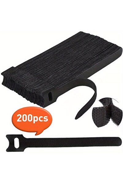 Choice 200pcs 200pcs Black Reusable Cable Ties with Hook and Loop - 8"x0.5" S...