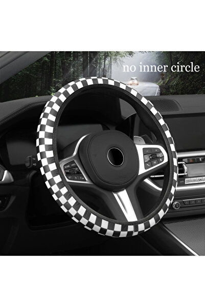 Choice4 غطاء عجلة قيادة للسيارة، أبيض وأسود، قطعة واحدة، قماش منقش ، بدون حلق...