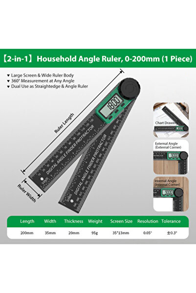 Choice مقياس رقمي 2 في 1 لقياس الزوايا أسود اللون، مناسب لأدوات قياس النجارة ...