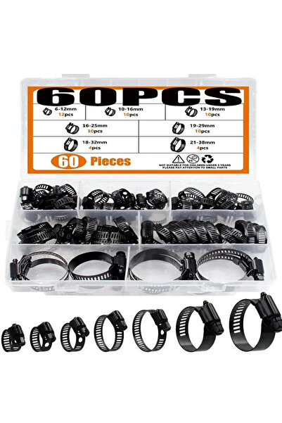 Choice 60pcs Clamps Stainless Steel Adjustable 6-38mm Range Worm Gear Black H...