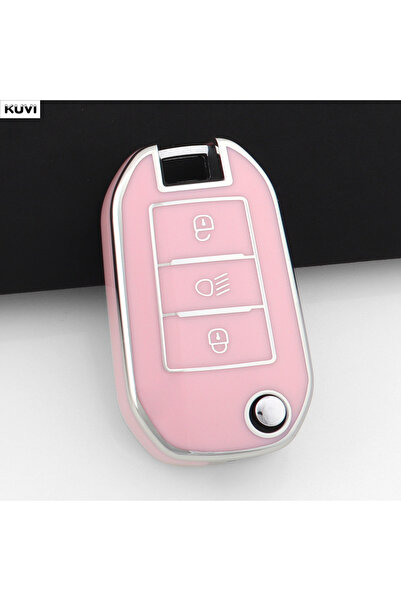 Choice11 B Style Pink TPU Car Flip Key Case Cover Shell Fob For Peugeot 208 3...