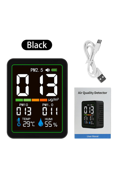 Choice1 جهاز مراقبة جودة الهواء 5 في 1 أسود اللون، يقيس درجة الحرارة والرطوبة...