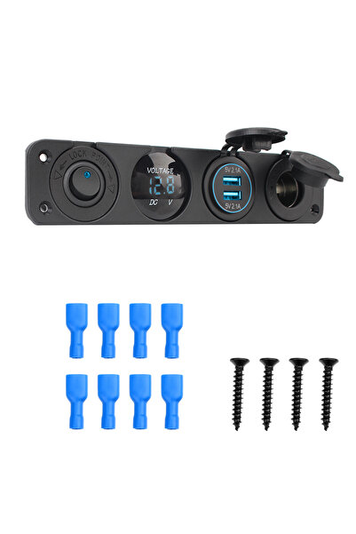 Choice1 مفتاح سيارة أزرق، ولاعة سجائر، شاحن طاقة USB مزدوج 12 فولت، مزود بمفت...