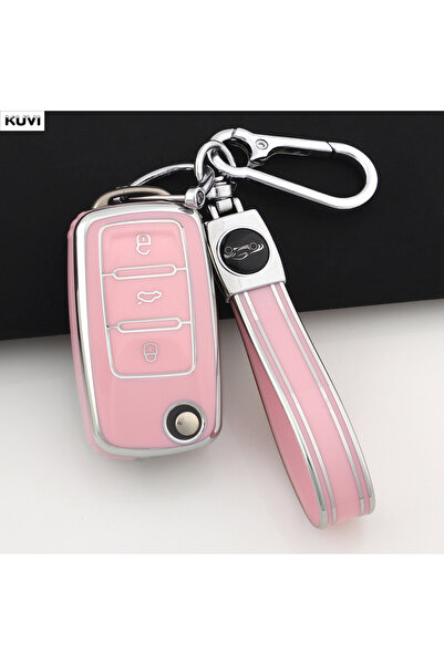 Choice طقم وردي مكون من قطعتين: غطاء مفتاح سيارة وردي اللون من مادة TPU قابل ...