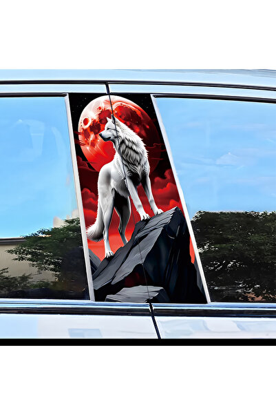 Choice SS-296 قطعتان من ملصقات عمود B للسيارة، ذئب أبيض يعوي عند القمر، غلاف ...