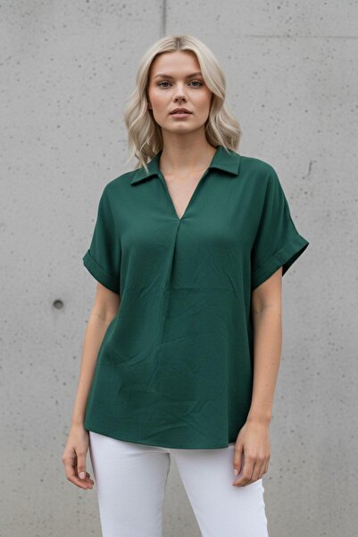 Mossta Short Sleeve Woven Viscose Blouse - Green