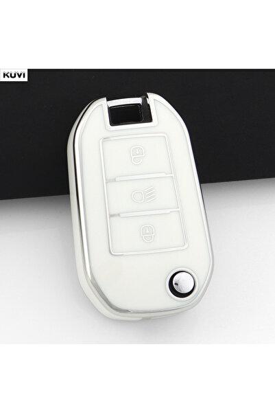 Choice12 White only case TPU Car Folding Key Case Cover Shell For Peugeot 208...