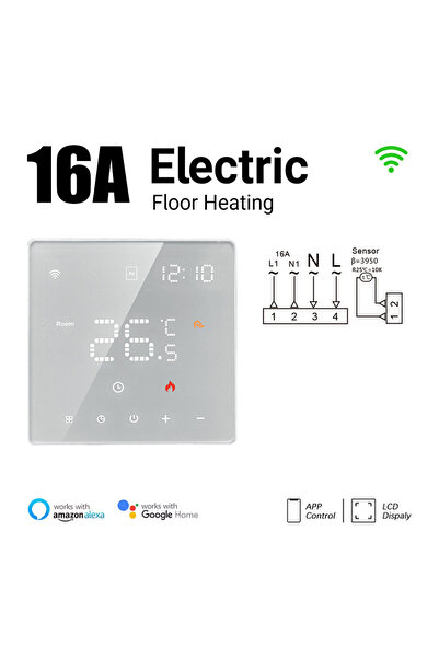 Choice7 ترموستات كهربائي ذكي يعمل بتقنية الواي فاي ME81H/82H أبيض اللون، بقوة...