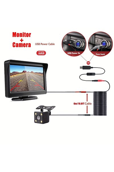 Choice شاشة سيارة سوداء مقاس 4.3 بوصة مزودة بكاميرا خلفية لركن السيارة وكامير...