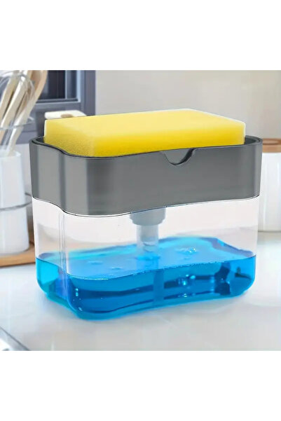 Choice1 موزع صابون غسيل الأطباق باللون الرمادي الداكن مع رف إسفنج، تشغيل يدوي...