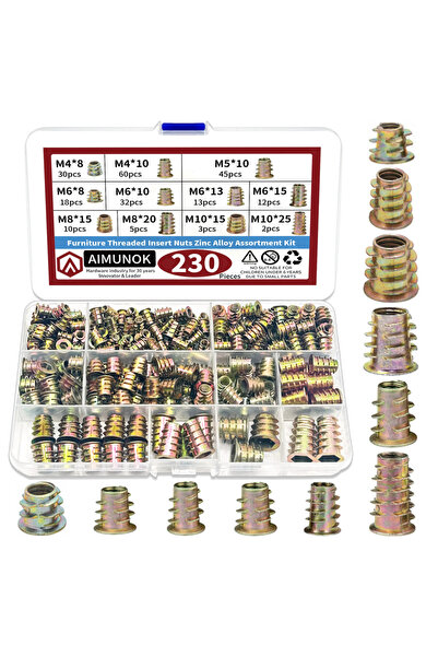 Choice 230pcs-KIT 230pcs Threaded Insert Nut E-nut M4 M5 M6 M8 Set Kit For Wo...