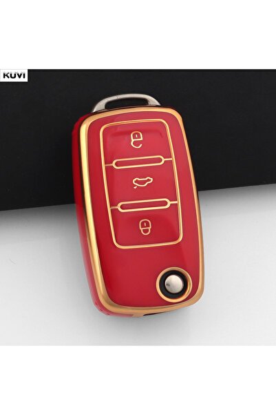 Choice20 غطاء مفتاح سيارة قابل للطي من مادة TPU باللون الأحمر فقط، وردي اللون...
