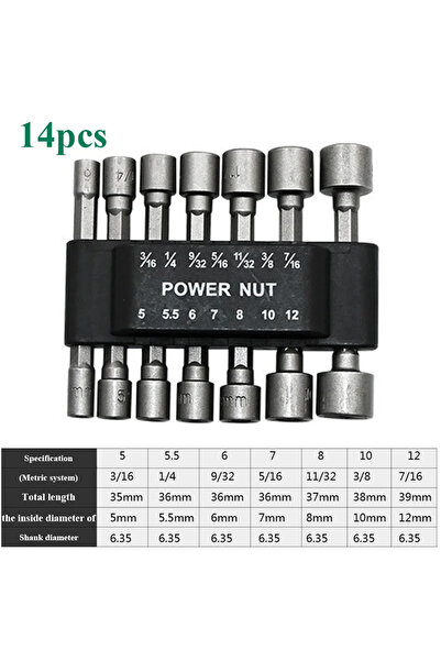 Choice 14pcs 9/14pcs Hex Sket Sleeve Nozzles Nut Driver Set Power Nuts Driver...