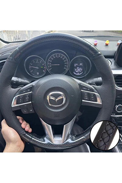 Choice1 غطاء عجلة قيادة سيارة مصنوع يدويًا من خيوط سوداء جلد ألياف الكربون لم...