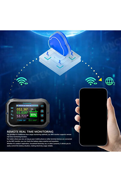Choice جهاز مراقبة البطارية بتقنية الواي فاي، مقياس كولوم، 10-100 فولت، 0-50 ...