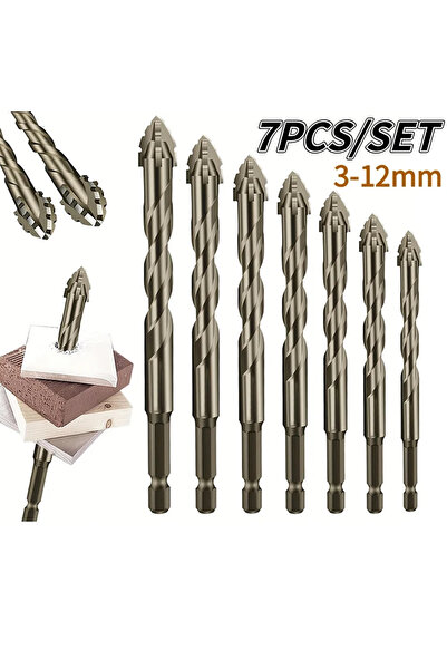 Choice مجموعة من 7 قطع من رؤوس مثقاب مسننة بأربعة شفرات، مناسبة لحفر الزجاج و...