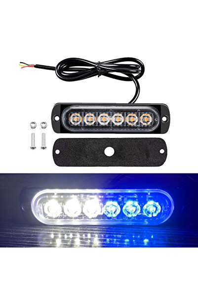 Choice6 مصباح ستروب أبيض/أزرق، قطعة واحدة، 6 مصابيح LED، مصباح تحذير وامض للط...