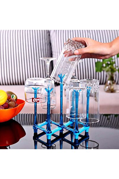 Choice1 حامل أكواب زجاجي قابل للطي، أزرق، قطعة واحدة، منظم لتجفيف وتصريف المي...